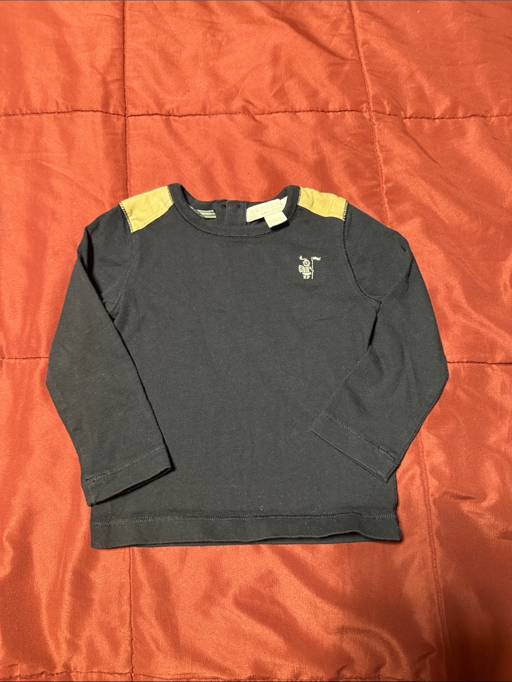 Burberry Navy Long Sleeve Tee with Yellow Shoulder Details